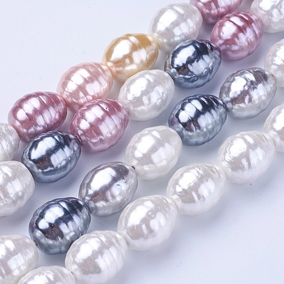 Shell Pearl Beads Strands, Oval with Screw Thread