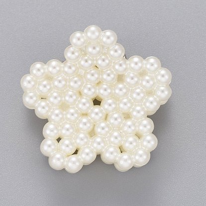 Plastique de pinces à cheveux griffes, avec des perles d'imitation en plastique ABS et des apprêts en fer, fleur