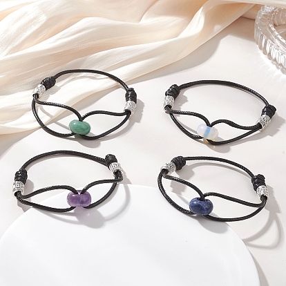 Браслеты из натуральных и синтетических бусин из смешанных драгоценных камней для женщин, рондель, с корейским вощеным полиэстеровым шнуром и трубчатыми бусинами из сплава