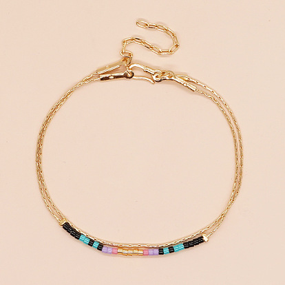 Colorful Miyuki Beaded Double-Layer Bracelet with Gold Plated Wire, Unique Jewelry