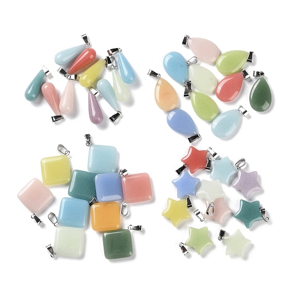 Подвески из синтетического серебристого камня в виде капли/ромба/звезды/светящегося камня, светящиеся в темноте подвески с цветным покрытием из нержавеющей стали 201 защелкивающиеся дужки из нержавеющей стали