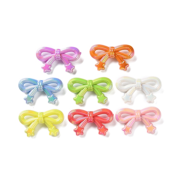 Непрозрачные акриловые бусины с УФ-покрытием, радужный, бантом со звездой