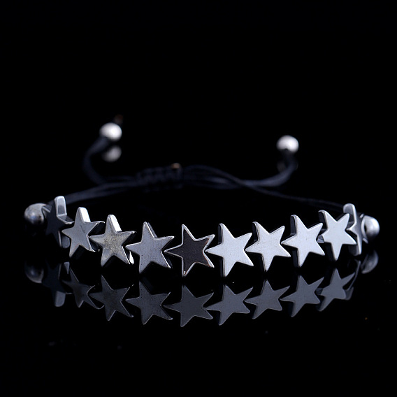 Плетеные браслеты из натуральных черных каменных бусин, плетеные браслеты из вощеного шнура для мужчин, звезда