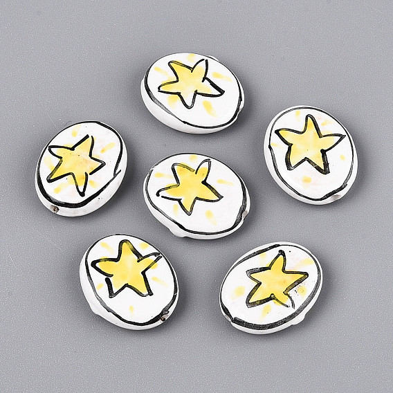 Handmade Porcelain Beads, Hand Painted Ceramic Beads, Famille Rose Porcelain, Oval & Star