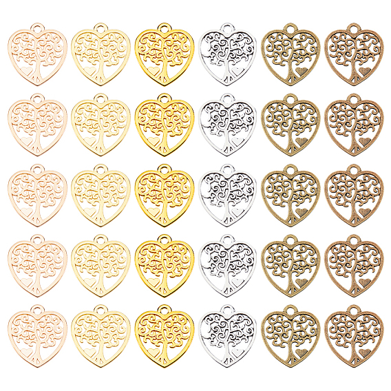 60 шт 6 цвета подвески из сплава, сердце с подвеской в виде дерева