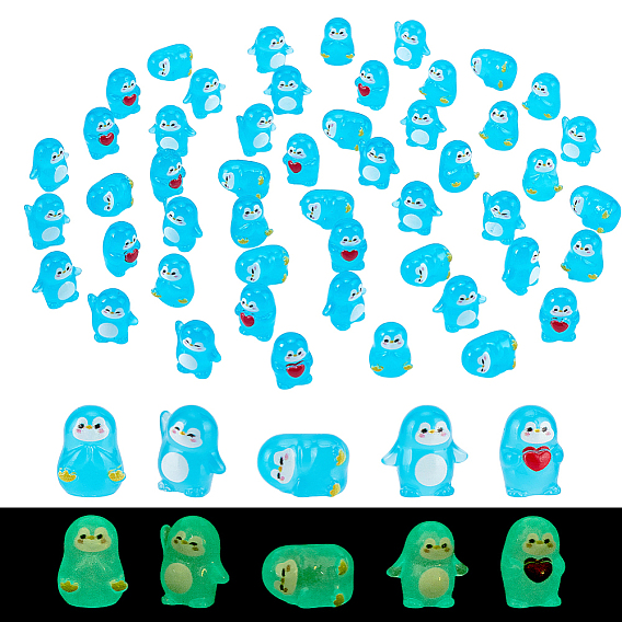 50Pcs 5 Styles Luminous Miniature Penguin Ornaments, Micro Landscape Home Dollhouse Accessories, Pretending Prop Decorations, Glow in the Dark