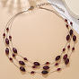 Bohemian Purple Resin Multi-layer Necklace - Beaded Pendant, 3-layer Neck Chain, Collarbone Chain.