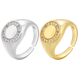 Открытые кольца манжеты из латуни с микропаве и кубическим цирконием, плоско-круглые