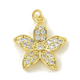 Rack Plating Brass Pave Cubic Zirconia Pendants, Lead Free & Cadmium Free, Real 18K Gold Plated, Flower