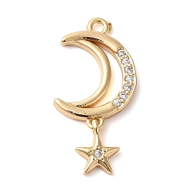 Brass Micro Pave Clear Cubic Zirconia Pendants, Moon & Star