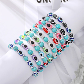 Handmade Retro Colorful Turquoise Bead Devil Eye Bracelet with Elasticity - Unique and Personalized