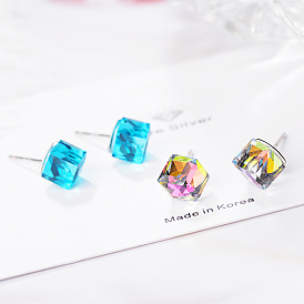 Sugar cube aurora earrings women's simple personality color man-made crystal temperament trendy earrings earrings
