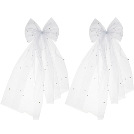 2шт. свадебная сетчатая вуаль из полиэстера с бантом, с пластиковыми бусинами из АБС-пластика и расческами для волос, для женщин