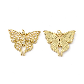 Rack Plating Brass Micro Pave Cubic Zirconia Pendants, with Jump Ring & Plastic Imitation Pearl, Cadmium Free & Lead Free, Long-Lasting Plated, Butterfly Charm