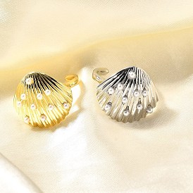 Латунные кольца-манжеты для женщин, формы раковины, с ABS имитации жемчуга, стойки покрытие, долговечный, без свинца и без кадмия