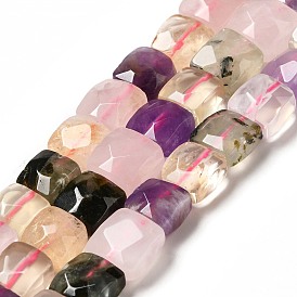 Brins de perles de quartz mélangés naturels, facette, quartz rose naturel & prehnite & améthyste & quartz jaune, carrée