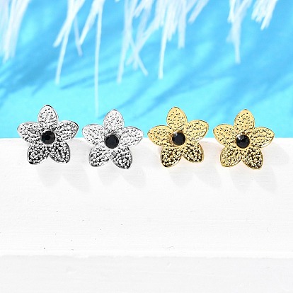 304 из нержавеющей стали серьги, со стразами, ионное покрытие (ip), цветок