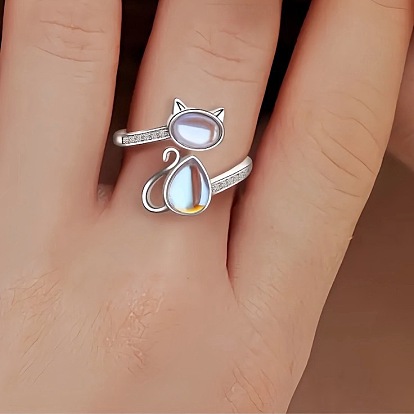 Кольца-манжеты из цинкового сплава со стеклом для женщин, форма кошки