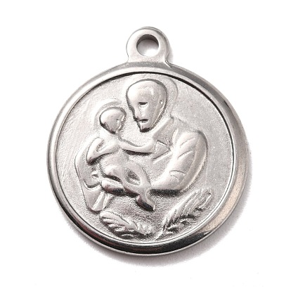 304 Stainless Steel Pendants, Textured, Flat Round with Human