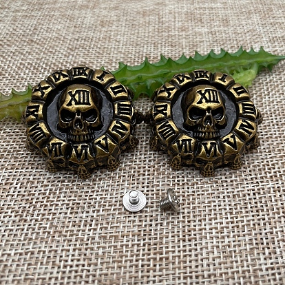 Flat Round with Skull Alloy Coin Screwback Rivets, with Plastic Imitation Turquoise, for Clothes Bag Shoes Leather Craft