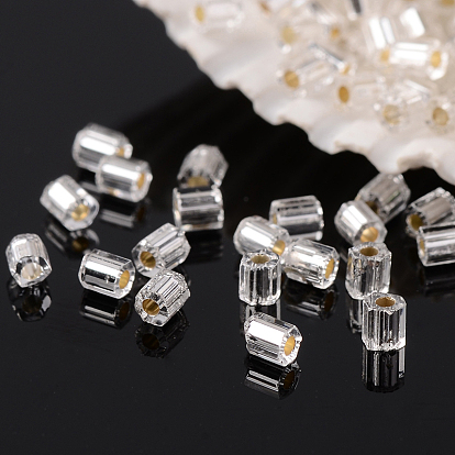 FGB Grade A Glass Seed Beads, Hexagon(Two Cut), Silver Lined