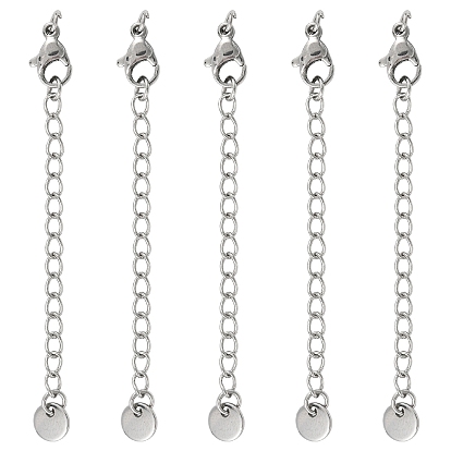 5шт 304 удлинитель цепи из нержавеющей стали, концевые цепи с застежками-карабами и плоскими круглыми язычками