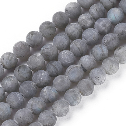 Natural Labradorite Beads Strands, Frosted, Round