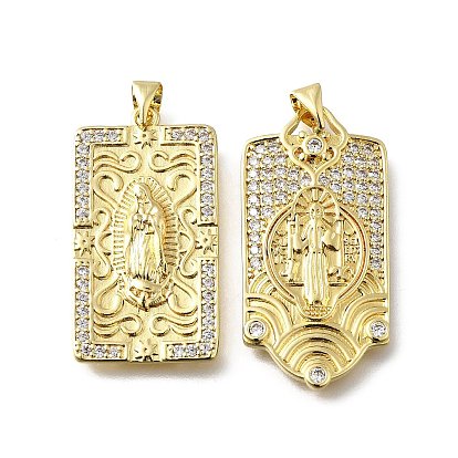 Латунные микро проложить кубического циркония подвески, прямоугольник и святые амулеты, стойки покрытие, долговечный, без свинца и без кадмия