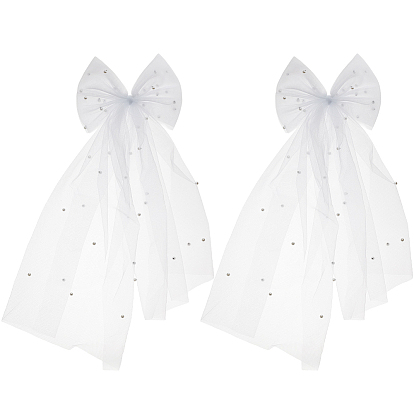 2шт. свадебная сетчатая вуаль из полиэстера с бантом, с пластиковыми бусинами из АБС-пластика и расческами для волос, для женщин