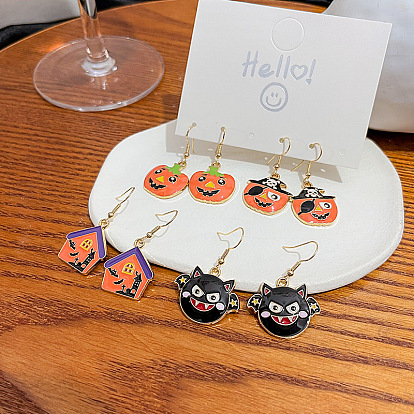 Funny Halloween Pumpkin Devil House Earrings for Holiday Fun