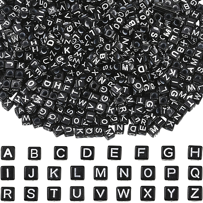 1000 непрозрачные акриловые бусины, горизонтальное отверстие, куб со случайной начальной буквой