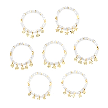 Эластичные браслеты из латуни с покрытием стойки, с abs имитационными жемчужными бусинами , без кадмия и без свинца, долговечный