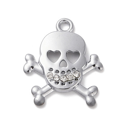 Alloy Pendants, with Glass Rhinestone, Skull