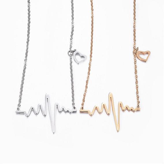 304 Stainless Steel Pendant Necklaces, Heartbeat