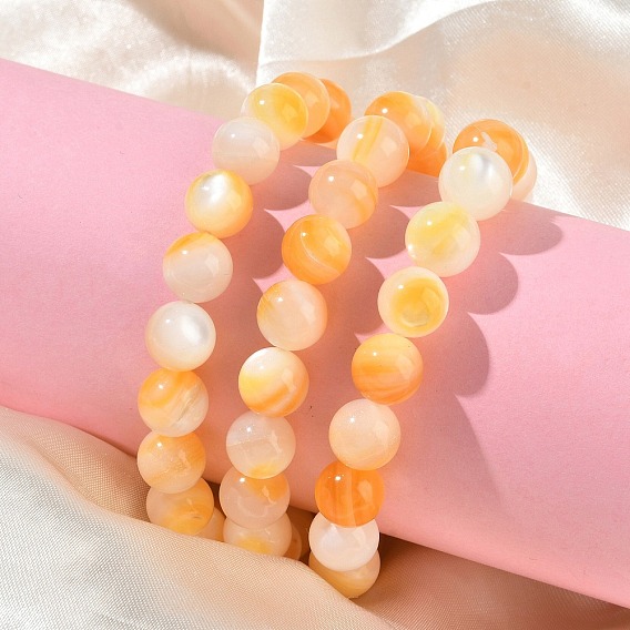 Natural Yellow Shell Round Beaded Stretch Bracelets