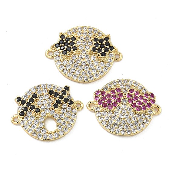Покрытие стойки латунь микро-паве прозрачный кубический цирконий плоские круглые подвески-соединители, смешные ссылки на лица, реальный 18 k позолоченный, долговечный
