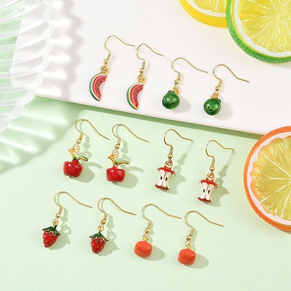Болтаться серьги сплава эмали, с 304 нержавеющей стали серьги крючки, фруктовая серия, золотые
