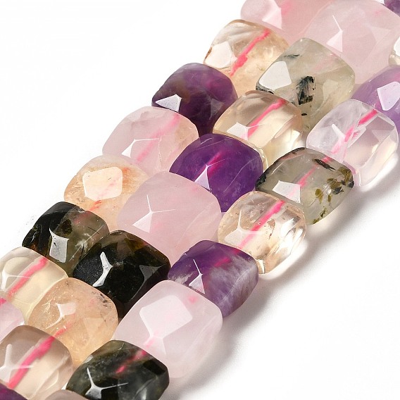 Natural Mixed Quartz Beads Strands, Faceted, Natural Rose Quartz & Prehnite & Amethyst & Yellow Quartz, Square