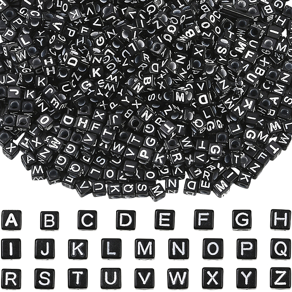 1000 непрозрачные акриловые бусины, горизонтальное отверстие, куб со случайной начальной буквой