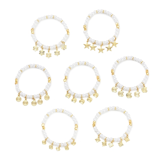 Эластичные браслеты из латуни с покрытием стойки, с abs имитационными жемчужными бусинами , без кадмия и без свинца, долговечный