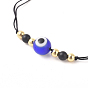Fashion Braided Bead Bracelets, with Natural Black Agate(Dyed) Beads, Evil Eye Lampwork Beads, Brass Beads and Nylon Thread