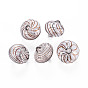 Transparent Handmade Blown Glass Globe Beads, Stripe Pattern, Flat Round