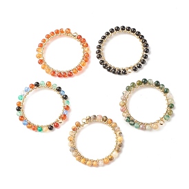 Dyed Natural Gemstone Pendants, with Brass & Copper Findings, Round, Golden, Mixed Color