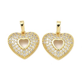 Подвески из латуни с микро-паве ко Дню святого Валентина, прозрачные циркониевые подвески, полые прелести сердца, долговечный, без кадмия и без свинца, стойки покрытие