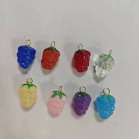 8Pendentifs au chalumeau pcs, avec 304 boucle en acier inoxydable, or, raisin