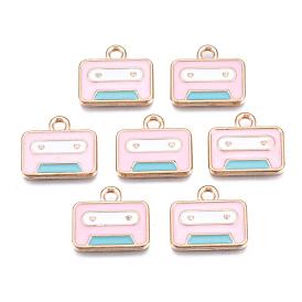 Alloy Charms, Cadmium Free & Lead Free, with Enamel, Cassette Tape, Light Gold