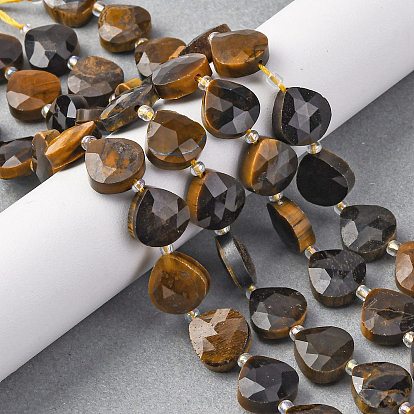 Природных тигровый глаз бисер нитей, граненое сердце, с бисером