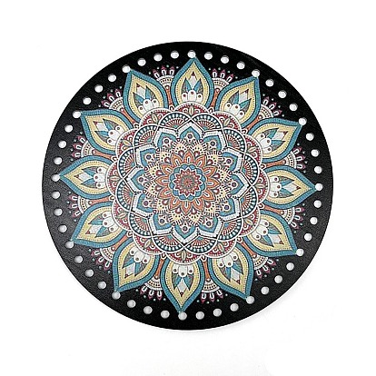 Flat Round Printed Acrylic Knitting Crochet Bottoms, Bag Weaving Board, for DIY Bags Purse Accessories, Flower/Butterfly/Peacock Pattern
