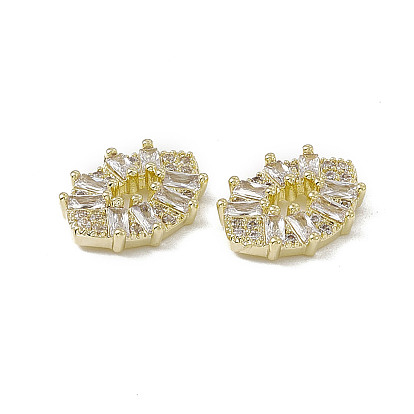 Brass Pave Clear Cubic Zirconia Cabochons, Nail Art Decoration Accessories, with Glass Rhinestone, Lip