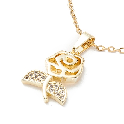 Clear Cubic Zirconia Rose Pendant Necklace, 304 Stainless Steel Jewelry for Women